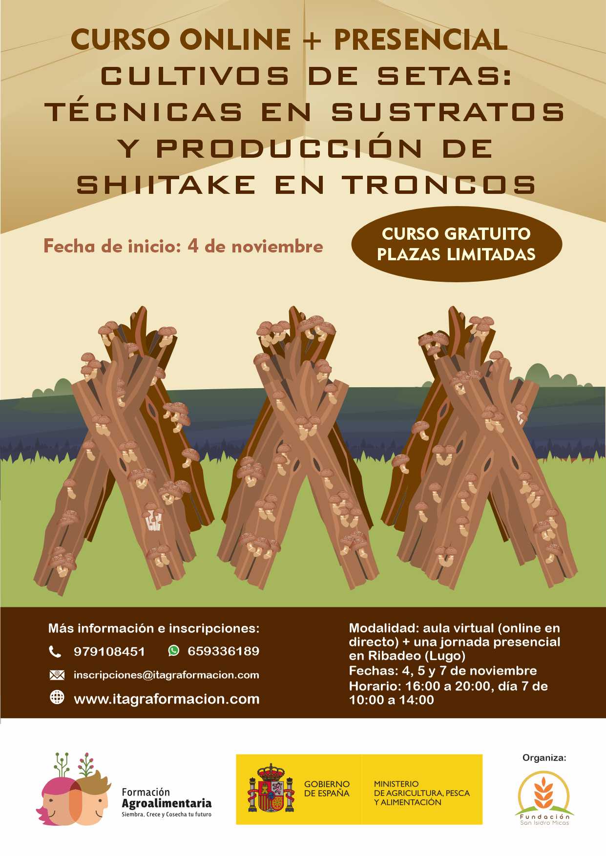 Cultivos de setas: técnicas en sustratos y producción de shiitake en troncos