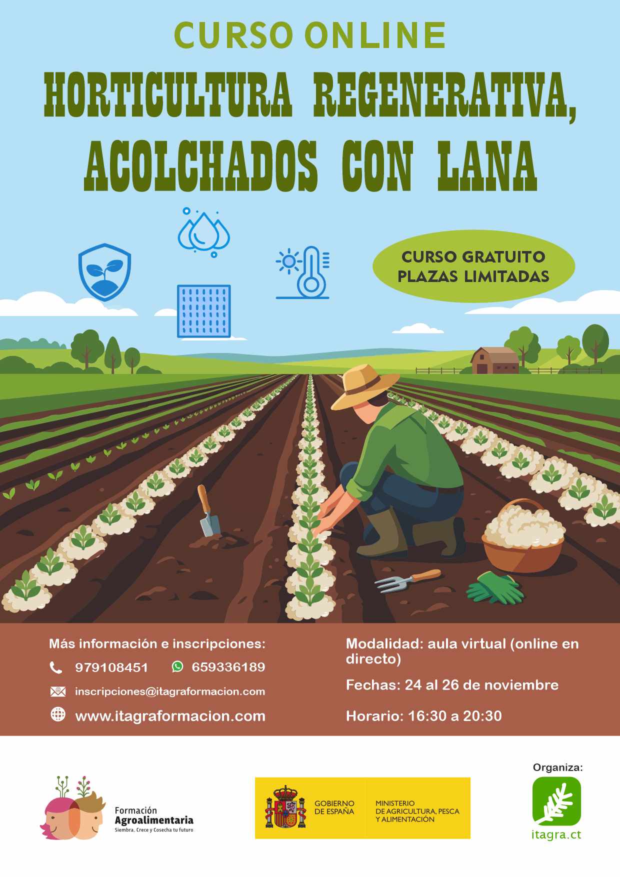 Horticultura regenerativa, acolchados con lana